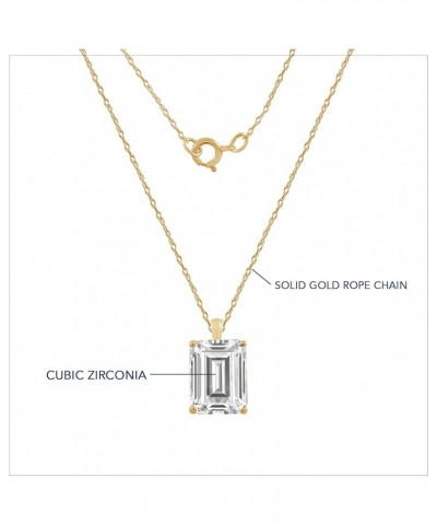 10K 14K Real Solid Gold Solitaire Necklace for Women | 10K 14K White or Yellow Gold Emerald Cut Pendant Necklace | 0.5 to 3 C...