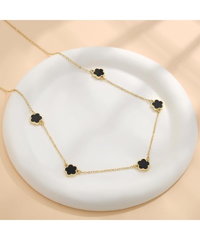 Four Leaf Clover Necklace and Stud Earrings Set for Women Lucky Flower 14K Gold Jewelry Black-14K Gold $8.07 Jewelry Sets