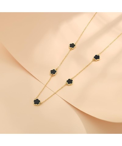 Four Leaf Clover Necklace and Stud Earrings Set for Women Lucky Flower 14K Gold Jewelry Black-14K Gold $8.07 Jewelry Sets