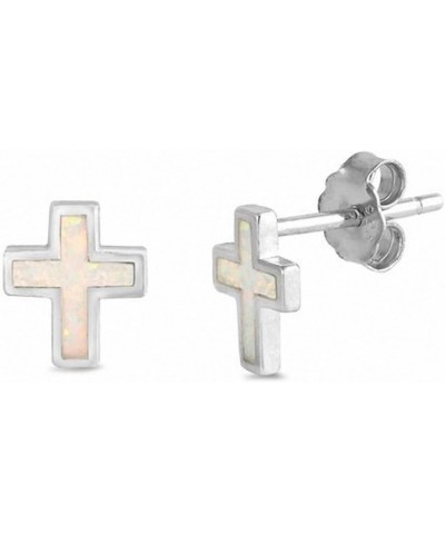 Cross Stud Earrings Created Opal 925 Sterling Silver Choose Color Lab White Opal $12.59 Earrings