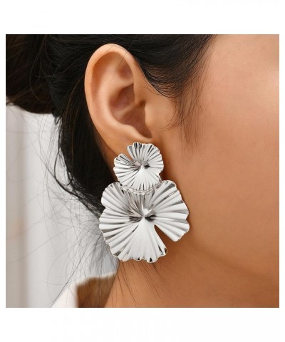 Bohemian Plant Flower Leaf Earrings Cute Gold Flower Floral Petal Dangle Earrings For Women Girls silver $5.82 Earrings