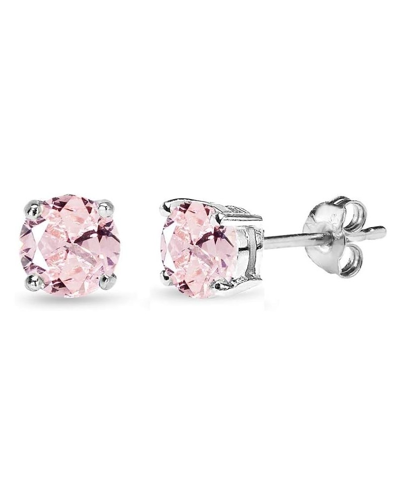 Sterling Silver Simulated Morganite Round Solitaire Dainty Stud Earrings, Choose a Size 5mm $9.00 Earrings