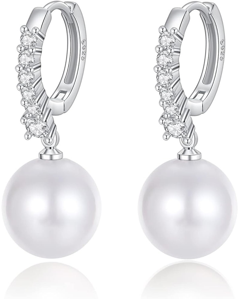 Pearl Earrings for Women 925 Sterling Silver White Gold Pearl Drop Earrings Dangle Cubic Zirconia Pearl Earrings Large Size 1...