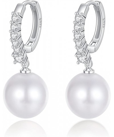 Pearl Earrings for Women 925 Sterling Silver White Gold Pearl Drop Earrings Dangle Cubic Zirconia Pearl Earrings Large Size 1...