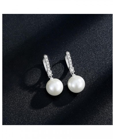 Pearl Earrings for Women 925 Sterling Silver White Gold Pearl Drop Earrings Dangle Cubic Zirconia Pearl Earrings Large Size 1...