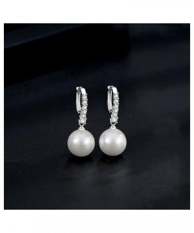 Pearl Earrings for Women 925 Sterling Silver White Gold Pearl Drop Earrings Dangle Cubic Zirconia Pearl Earrings Large Size 1...