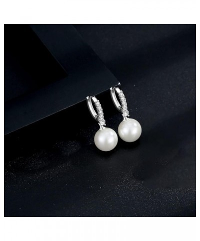 Pearl Earrings for Women 925 Sterling Silver White Gold Pearl Drop Earrings Dangle Cubic Zirconia Pearl Earrings Large Size 1...