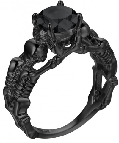 Black Boho Style Antique Gothic Skull Ring Oxidized Finished Round Cut Created Black Spinel CZ Cubic Zirconia Filled Engageme...