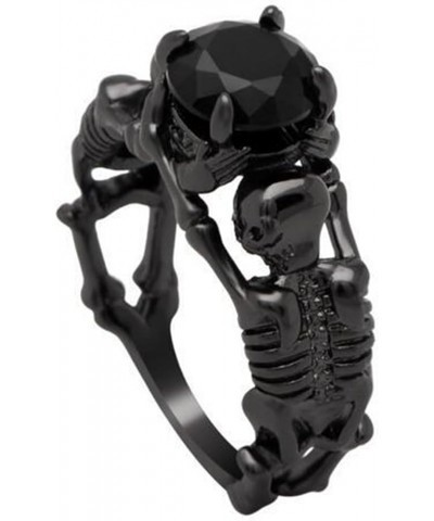 Black Boho Style Antique Gothic Skull Ring Oxidized Finished Round Cut Created Black Spinel CZ Cubic Zirconia Filled Engageme...