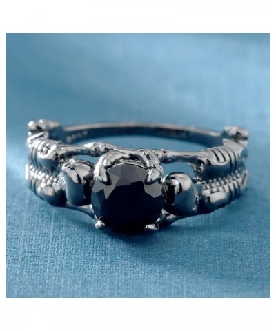 Black Boho Style Antique Gothic Skull Ring Oxidized Finished Round Cut Created Black Spinel CZ Cubic Zirconia Filled Engageme...