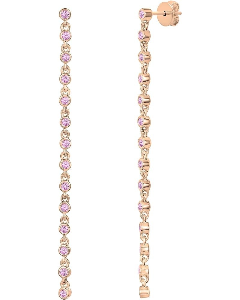 Round Gemstone or Diamond Ladies Linear Bar Drop Earrings in Gold 14K - Metal Stamp Rose Gold in Push Back Pink Sapphire $137...