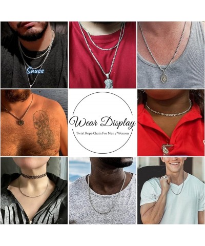 Twist Chain Necklace - Stainless Steel Rope Jewelry for Men & Women 22 Inches 5mm Wide $9.71 Necklaces