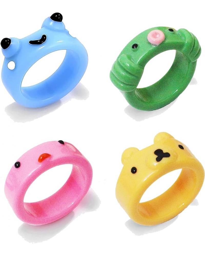 Clolrful Frog Clay Ring Y2K Cute 3D Animal Acrylic Aesthetic Friendship Chick Rings Finger Rings Resin Plastic Gift for Femal...