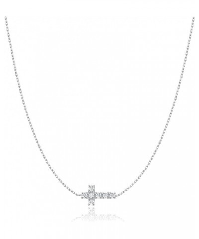 Dainty Cross Necklace for Women Girls - 18K Real Gold Plated Choker Layered Silver/Gold Cute Sideways, Cubic Zirconia Cross P...