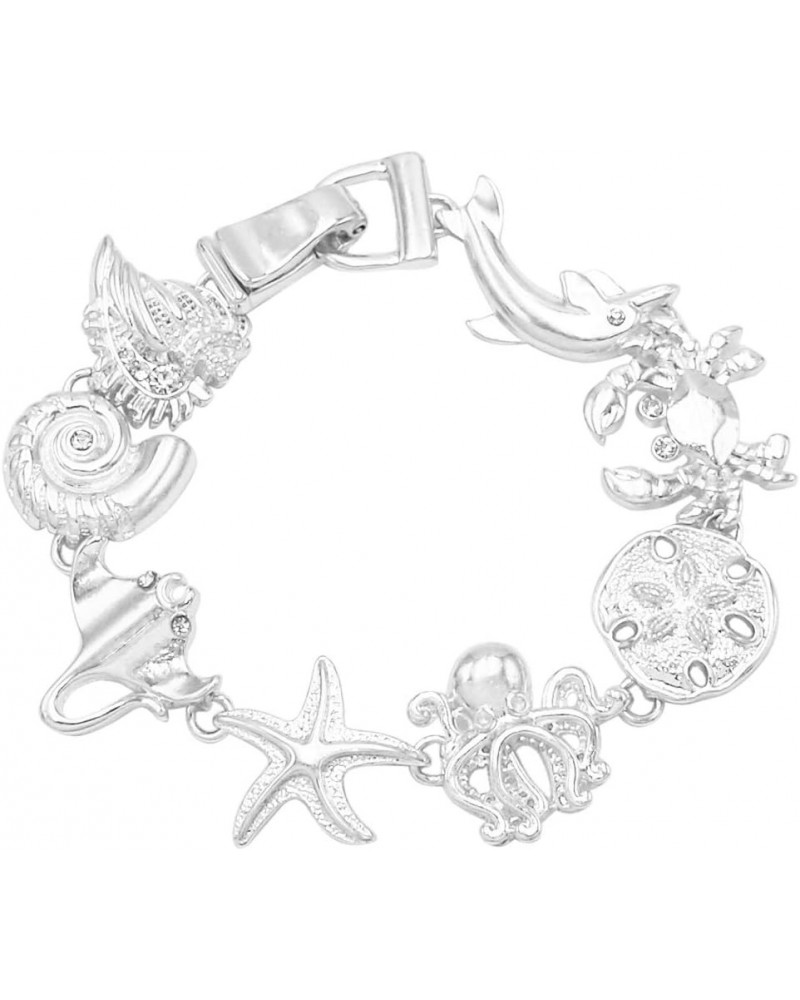 Women's Whimsical Fun Colorful Enamel Charms Easy Connect Fold Over Clasp Bracelet, 7 Sea Creatures Silver Tone $8.20 Bracelets