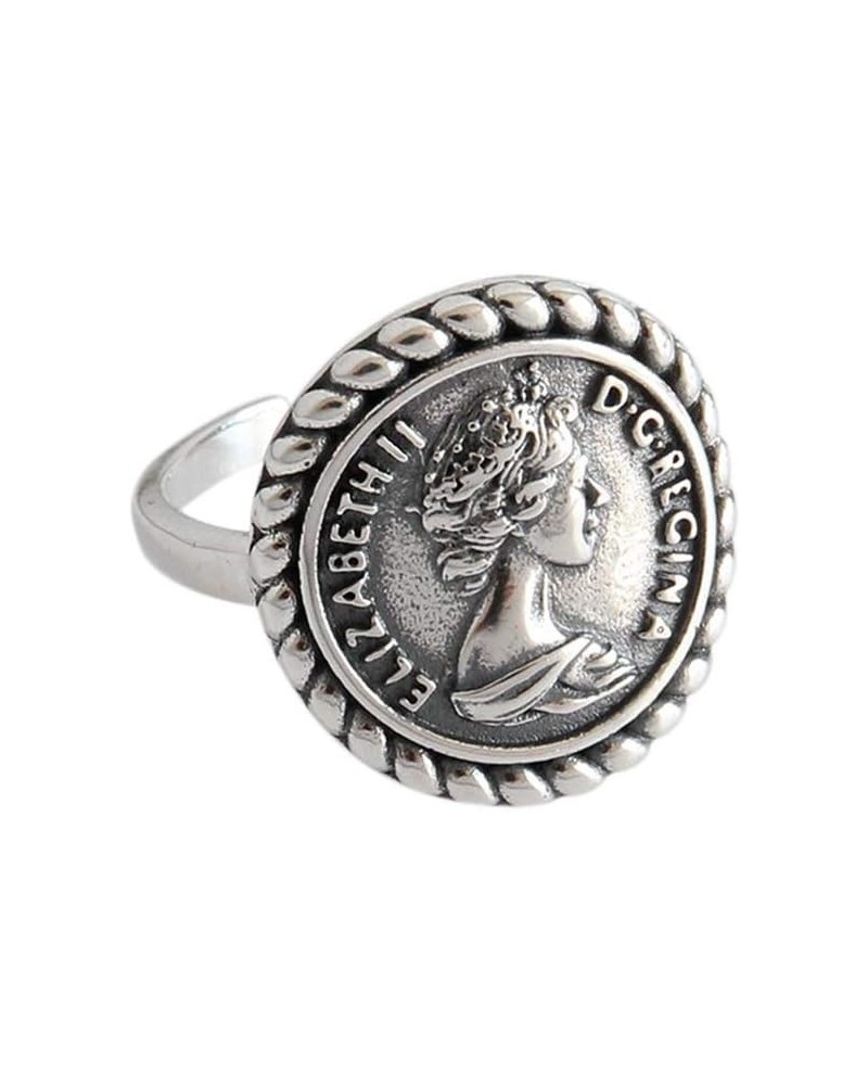 Antique Disc Carved Coin Open Statement Rings 925 Sterling Silver for Women Girls Men Adjustable Fashion Vintage Goddess Wors...