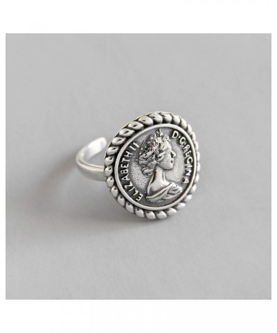 Antique Disc Carved Coin Open Statement Rings 925 Sterling Silver for Women Girls Men Adjustable Fashion Vintage Goddess Wors...