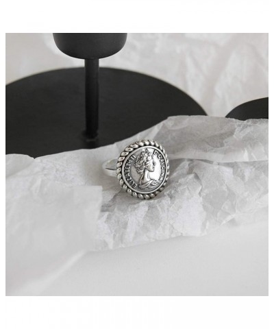 Antique Disc Carved Coin Open Statement Rings 925 Sterling Silver for Women Girls Men Adjustable Fashion Vintage Goddess Wors...