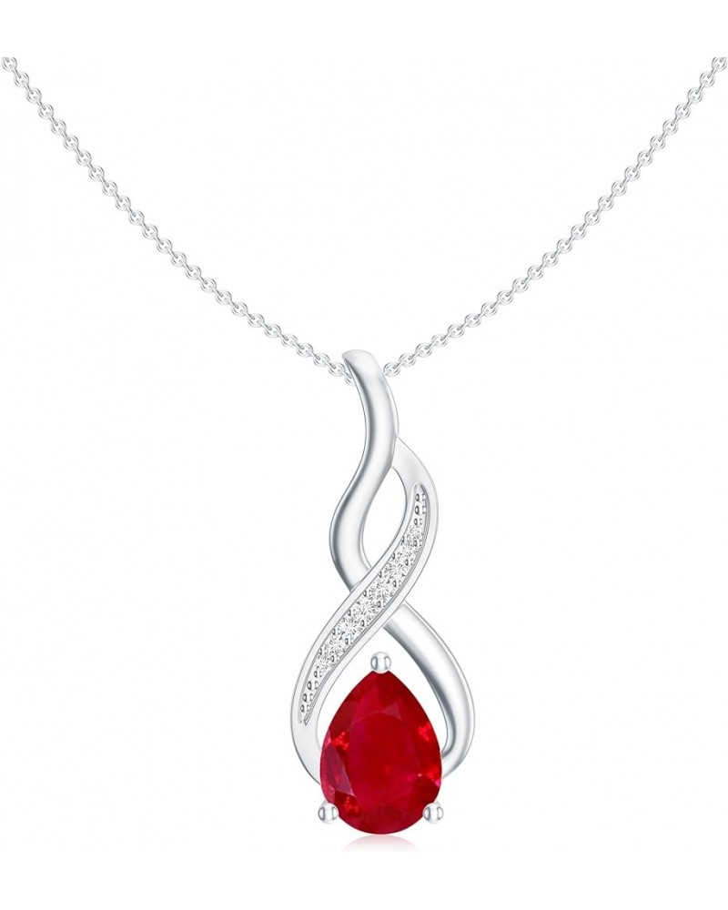 Natural Ruby Teardrop Infinity Pendant Necklace with Diamond for Women in Sterling Silver / 14K Solid Gold 9x7MM Sterling Sil...