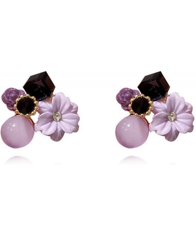 Vintage Stone Crystal Flower Stud Earrings Wedding Party Jewelry for Women Teen Girls purple $7.01 Earrings