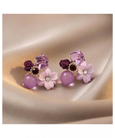 Vintage Stone Crystal Flower Stud Earrings Wedding Party Jewelry for Women Teen Girls purple $7.01 Earrings