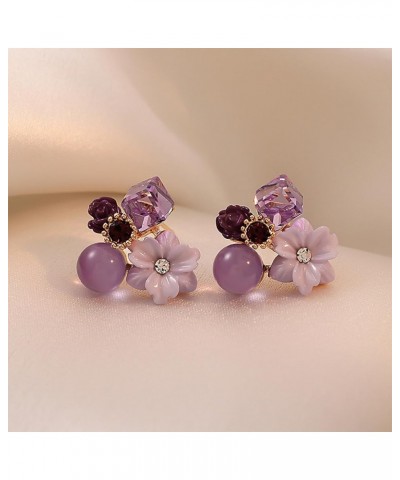 Vintage Stone Crystal Flower Stud Earrings Wedding Party Jewelry for Women Teen Girls purple $7.01 Earrings