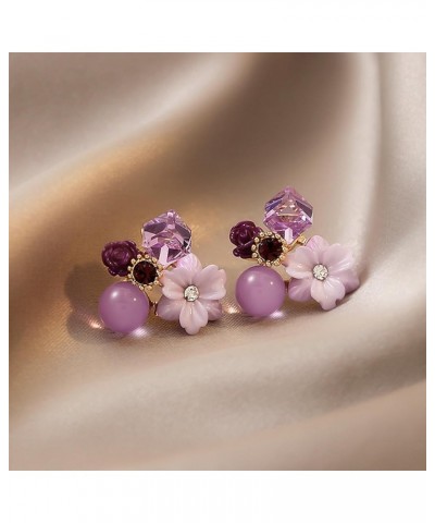 Vintage Stone Crystal Flower Stud Earrings Wedding Party Jewelry for Women Teen Girls purple $7.01 Earrings