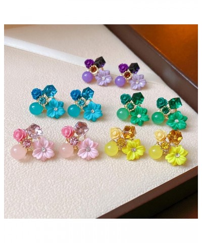 Vintage Stone Crystal Flower Stud Earrings Wedding Party Jewelry for Women Teen Girls purple $7.01 Earrings