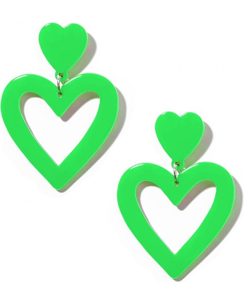 Heart Earrings Dangle Earrings for Women Trendy 80s Dangle Drop Earrings One Size Neon Green $6.00 Earrings