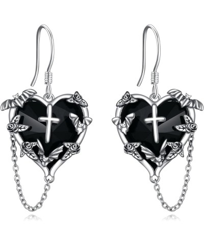 Halloween Earrings for Women 925 Sterling Silver Pumpkin Bat Black Cat Cross Dangle Earrings Hypoallergenic Halloween Jewelry...