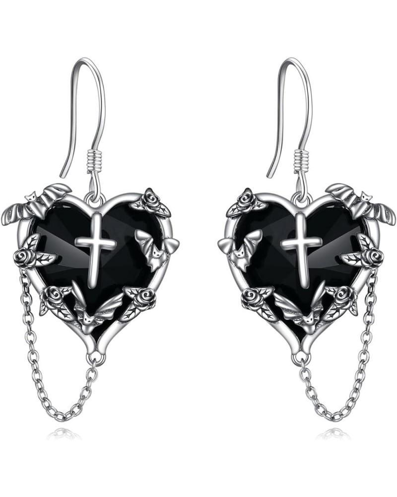 Halloween Earrings for Women 925 Sterling Silver Pumpkin Bat Black Cat Cross Dangle Earrings Hypoallergenic Halloween Jewelry...