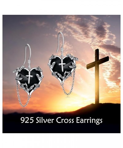 Halloween Earrings for Women 925 Sterling Silver Pumpkin Bat Black Cat Cross Dangle Earrings Hypoallergenic Halloween Jewelry...