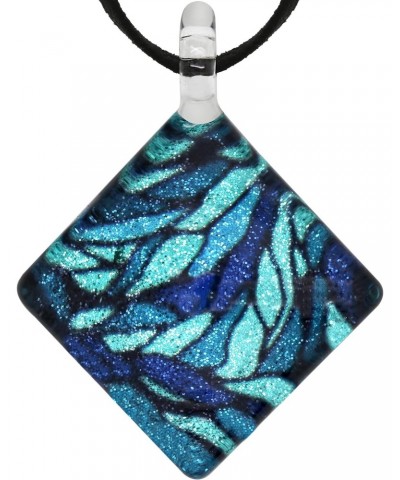 Hand Blown Glass Blue Tone Mosaic Pattern Square Pendant Necklace for Women, 16-18 inches $11.87 Necklaces