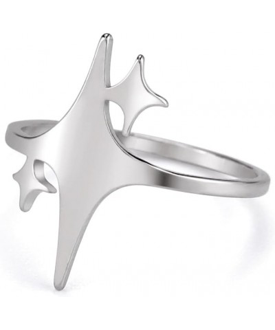 Sparkling Four-Pointed Star Ring Stainless Steel Lucky Star Promise Ring Birthday Gift Jewelry For Women Girls Silver $8.54 R...