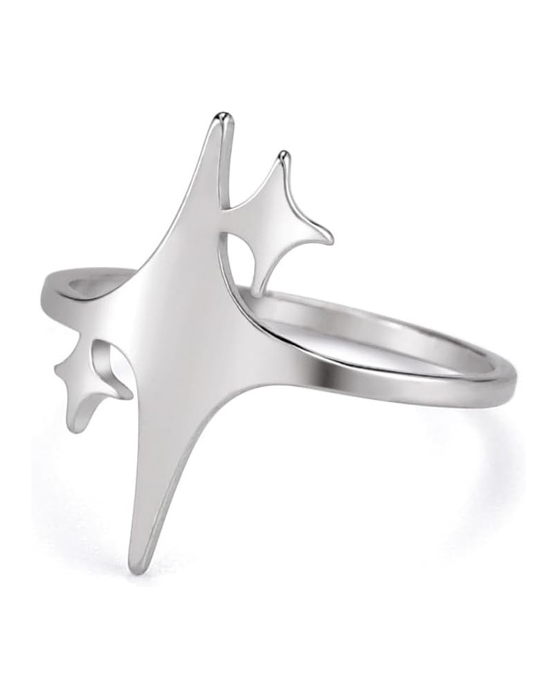 Sparkling Four-Pointed Star Ring Stainless Steel Lucky Star Promise Ring Birthday Gift Jewelry For Women Girls Silver $8.54 R...