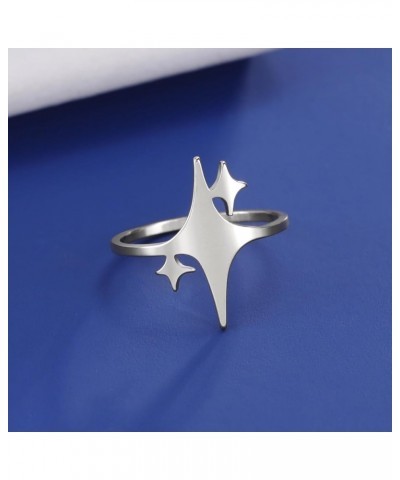 Sparkling Four-Pointed Star Ring Stainless Steel Lucky Star Promise Ring Birthday Gift Jewelry For Women Girls Silver $8.54 R...