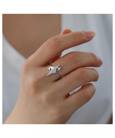 Sparkling Four-Pointed Star Ring Stainless Steel Lucky Star Promise Ring Birthday Gift Jewelry For Women Girls Silver $8.54 R...