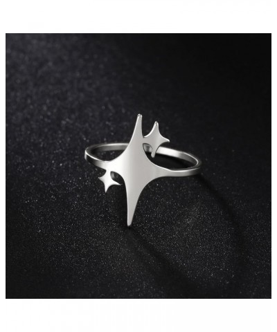 Sparkling Four-Pointed Star Ring Stainless Steel Lucky Star Promise Ring Birthday Gift Jewelry For Women Girls Silver $8.54 R...