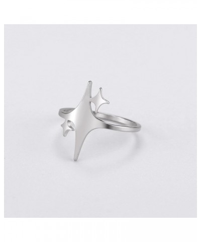 Sparkling Four-Pointed Star Ring Stainless Steel Lucky Star Promise Ring Birthday Gift Jewelry For Women Girls Silver $8.54 R...