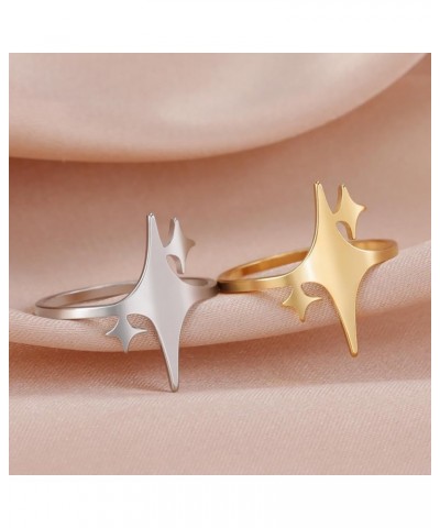 Sparkling Four-Pointed Star Ring Stainless Steel Lucky Star Promise Ring Birthday Gift Jewelry For Women Girls Silver $8.54 R...