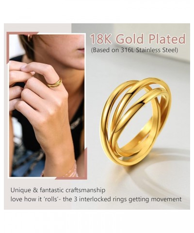 Women Band Rings, Delicate Triple Interlocked Ring, Size 04- 12, Stainless Steel/Gold Plated/Black (Send Gift Box) gold plate...