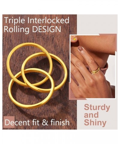 Women Band Rings, Delicate Triple Interlocked Ring, Size 04- 12, Stainless Steel/Gold Plated/Black (Send Gift Box) gold plate...