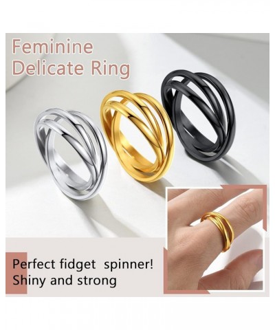 Women Band Rings, Delicate Triple Interlocked Ring, Size 04- 12, Stainless Steel/Gold Plated/Black (Send Gift Box) gold plate...