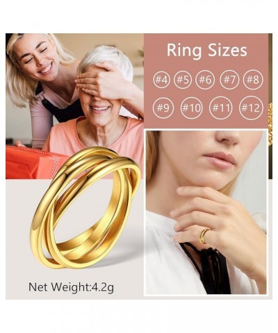 Women Band Rings, Delicate Triple Interlocked Ring, Size 04- 12, Stainless Steel/Gold Plated/Black (Send Gift Box) gold plate...