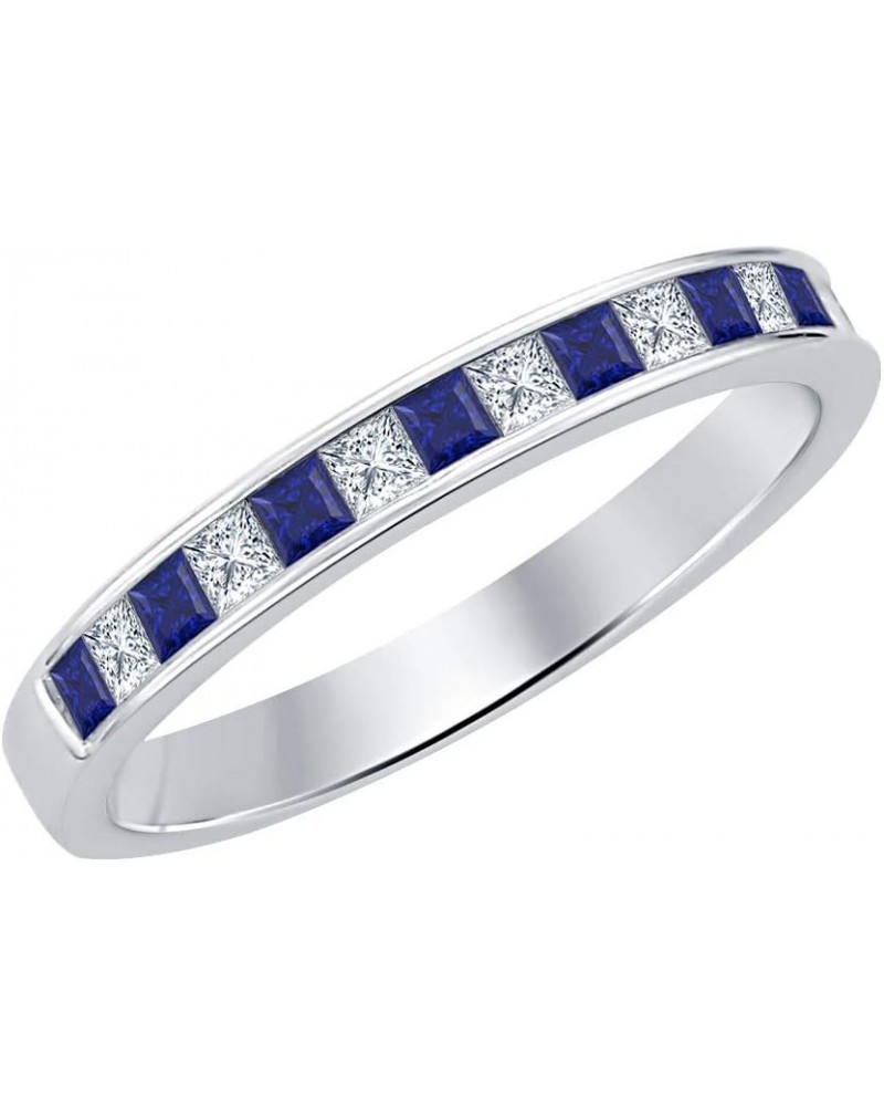 Princess Cut Gemstone 14k White Gold Plated Engagement Wedding Band Ring for Women's created-blue sapphire & white diamond $1...