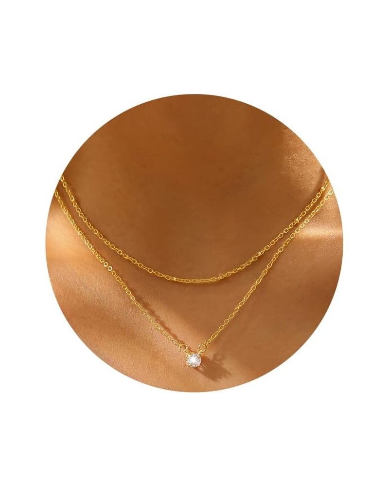 18K Gold Plated Dainty Necklaces for Women, Trendy Herringbone Gold Choker Necklace, Simple Layered Diamond Necklaces for Tee...