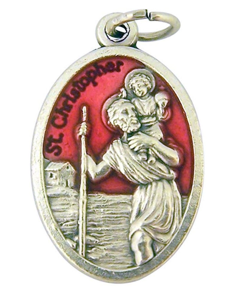 Silver Tone with Red Enamel Saint St Christopher Travel Protection Medal, 1 Inch $6.12 Pendants