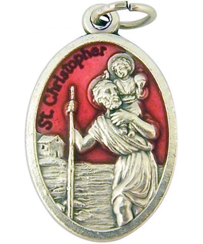 Silver Tone with Red Enamel Saint St Christopher Travel Protection Medal, 1 Inch $6.12 Pendants