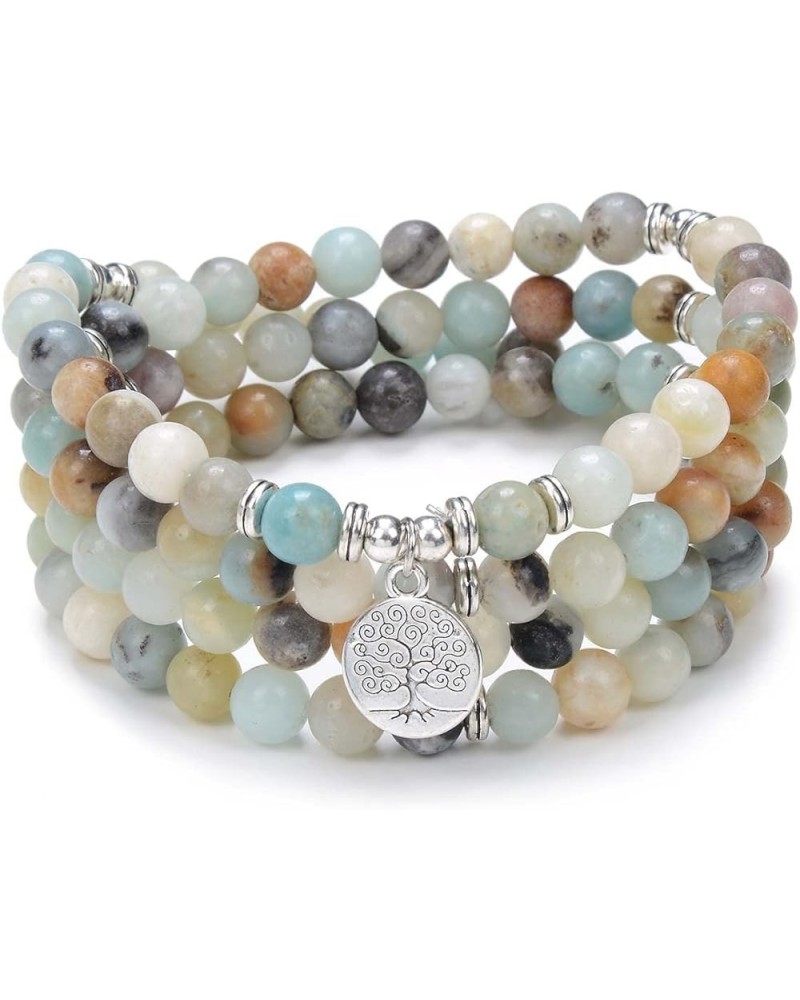 Lotus, OM, Buddha, Tree of Life, Evil Eye, Moon Charm 108 Mala Beads Amazonite Meditation Bracelet Necklace Tree of Life $8.6...