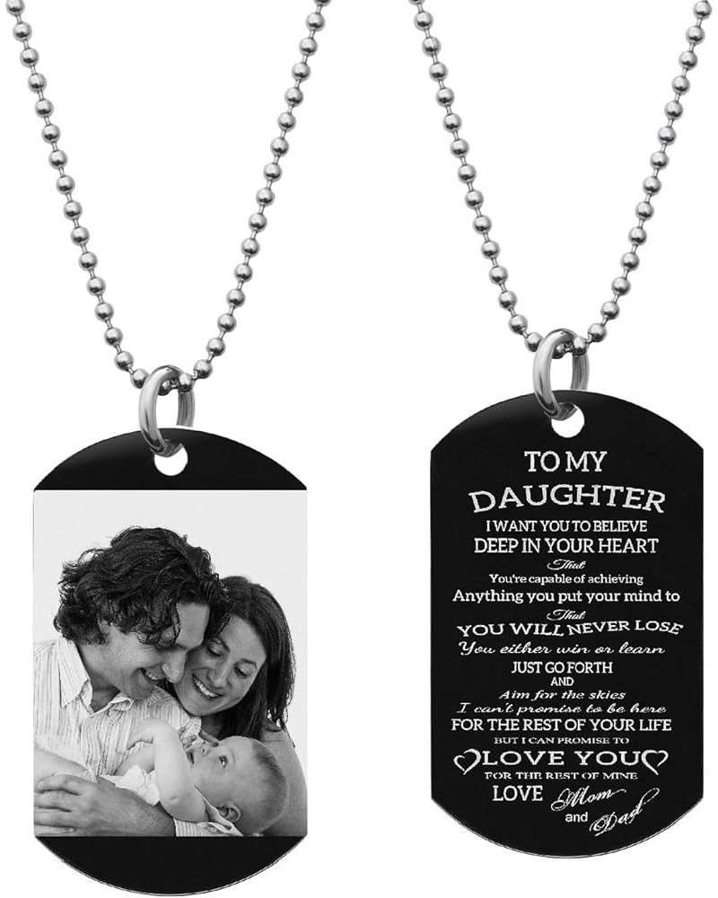 To My Daughter Love Dad Mom Family Personalized Engraved Custom Photo Text Dog Tag Keychain Ball Chain Necklace 24 Pre-engrav...